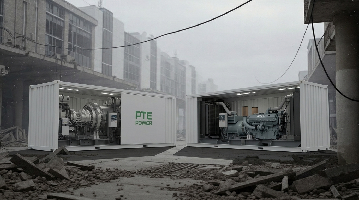 PTE Power two-container unit deployed in a disaster-affected area